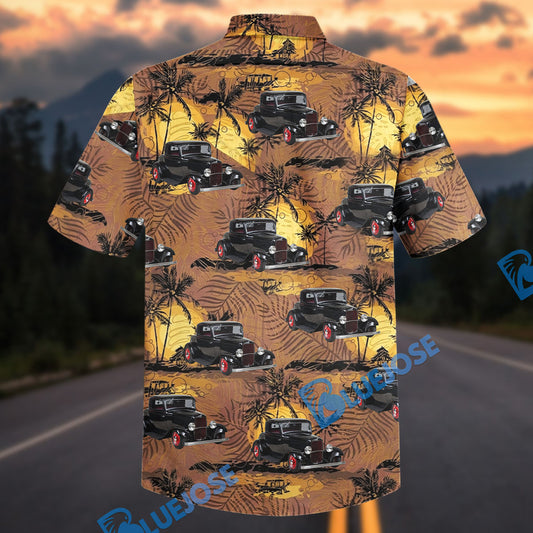 Bluejose Vintage 1932 Ford Coupe Hot Rod Classic Car Tropical Sunset Hawaiian Shirt