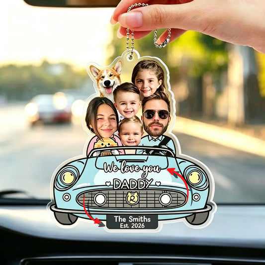 Bluejose Custom Photo Drive Safe Daddy Ornament: Personalized Family Car Charm