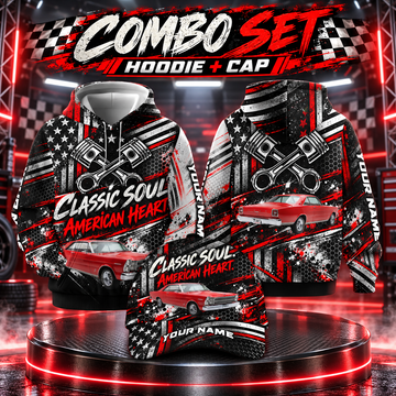 BlueJose Personalized Muscle Car Classic Soul American Heart American Flag 3D Cap