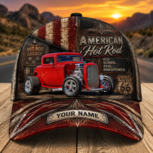 BlueJose Personalized Car American Hot Rod – Route 66 Vintage Garage Baseball Cap