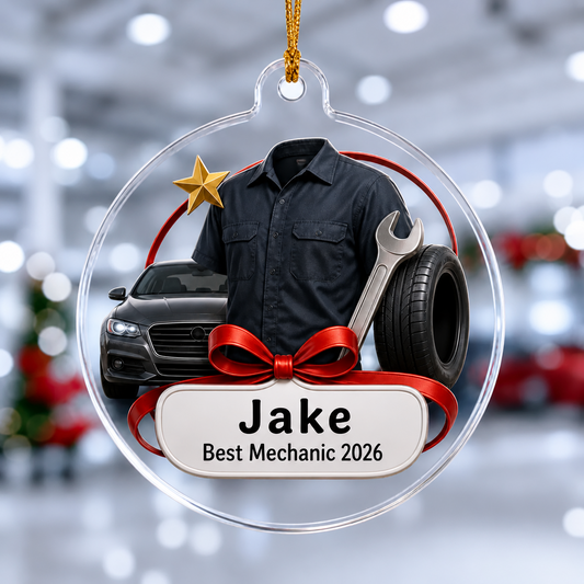 Bluejose Custom Name Auto Technician Garage Ornament
