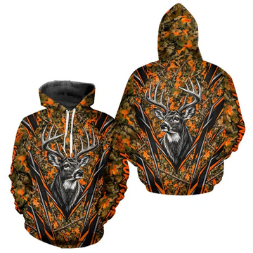 BlueJose Whitetail Deer Hunting Orange Camo Hoodie Shirt For Men Custom Wildlife Outdoors