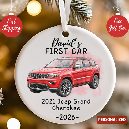 Bluejose Custom First Car Ornament – Personalized Name, Car Make/Model & Year