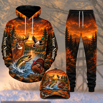 BlueJose Hunting Orange Sunset Wildlife Forest Pattern Personalized 3D Shirts