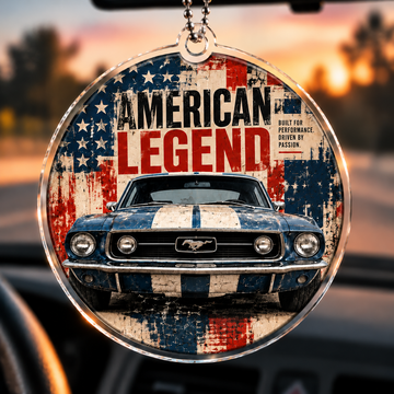 Bluejose Personalized Car 1967 Ford Mustang Fastback Car Charm – American Flag Vintage Rearview Ornament