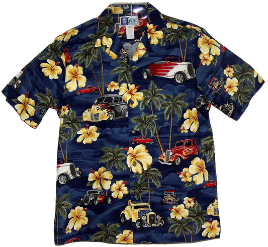 Bluejose Hibiscus Drag Racers Men's Hawaiian Shirt