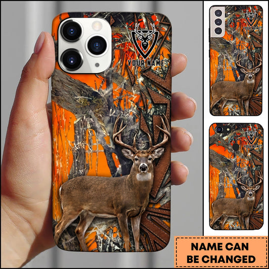 BlueJose Whitetail Deer Leather Patch Hunting Camo Multicolor Options Personalized Name 3D Phonecase