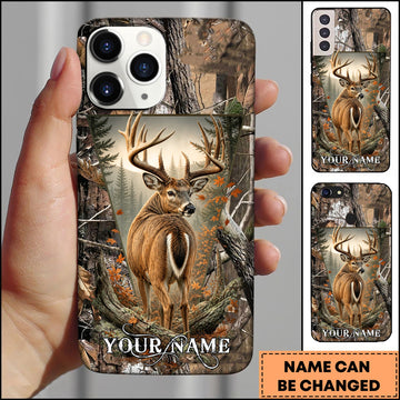BlueJose Whitetail Deer Rustic Woodland Back View Personalized Name 3D Phone Case (5 Colors)