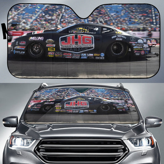BlueJose Custom Drag Racing Windshield Sun Shade V - Foldable UV Protector for Car Enthusiasts
