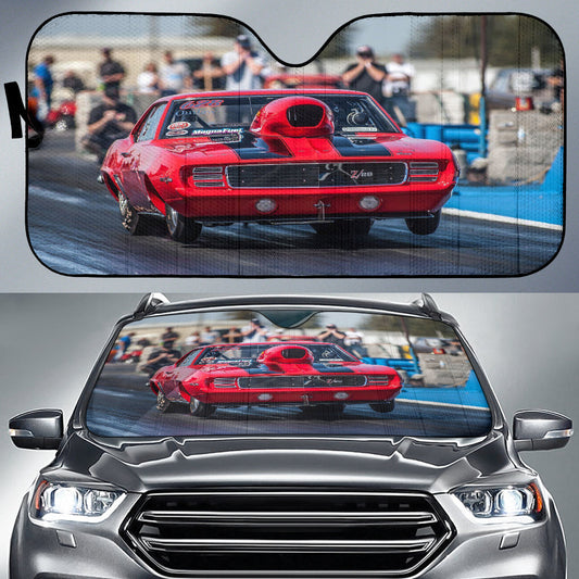 BlueJose Custom Drag Racing Windshield Sun Shade - Foldable UV Protector for Car Enthusiasts