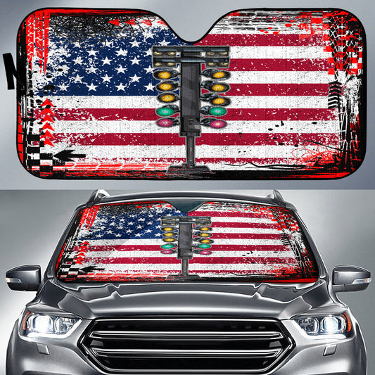 BlueJose Drag Racing USA Windshield Sun Shade - Interior Heat Blocker UV Protection
