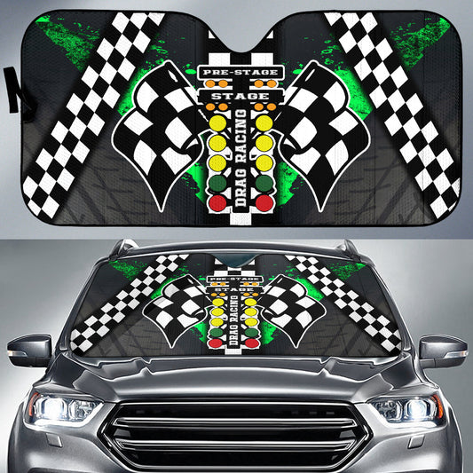 BlueJose Drag Racing Windshield Sun Shade Pistachio - Foldable UV Protector for Car Enthusiasts