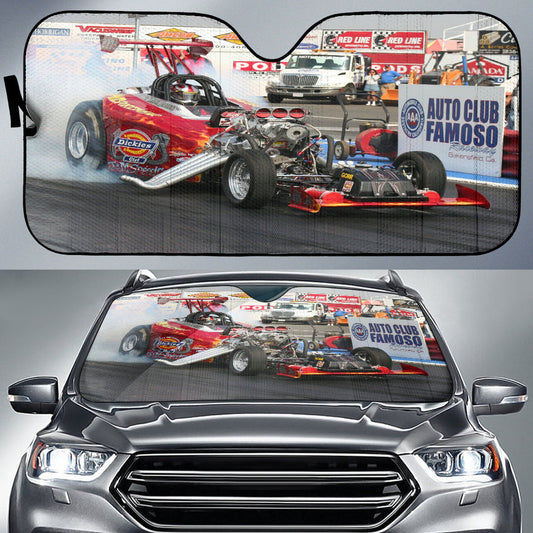 BlueJose Custom Dragster Windshield Sun Shade - Foldable UV Protector for Car Enthusiasts