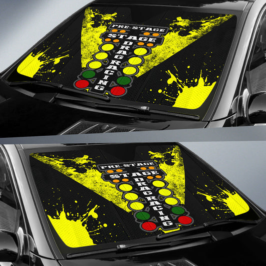 BlueJose Drag Racing Windshield Sun Shade - Interior Heat Blocker UV Protection