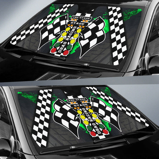 BlueJose Drag Racing Windshield Sun Shade Pistachio - Foldable UV Protector for Car Enthusiasts