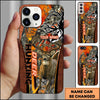 BlueJose Hunting Phone Case Running Whitetail Deer Vertical Typography Leather Camo Design Personalized Name Phone Case (4 colors)
