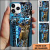 BlueJose Hunting Phone Case Running Whitetail Deer Vertical Typography Leather Camo Design Personalized Name Phone Case (4 colors)