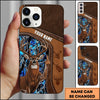 BlueJose Hunting Phone Case Funny Whitetail Deer Middle Finger Leather Stitch Camo Art Personalized Name Phone Case (5 colors)