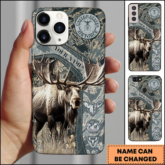 BlueJose Hunting Phone Case Moose Digital Camouflage US Air Force Military Style Personalized Name Phone Case