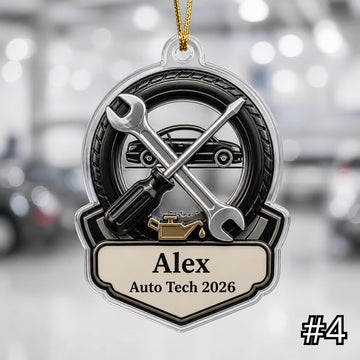 Bluejose Personalized Auto Tech Ornament – Custom Name Mechanic Tools 2D Ornament
