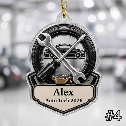 Bluejose Personalized Auto Tech Ornament – Custom Name Mechanic Tools 2D Ornament