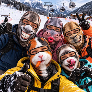 BlueJose Funny Animal Face Ski Mask Donkey Hippo Rabbit & Sloth Crazy Smiling Full Face Balaclava (5 faces)