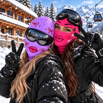 BlueJose Funny Girly Face Ski Mask Pink Purple Lips Bows & Sparkles Print Full Face Balaclava – Women's Winter Skiing Snowboarding Face Cover