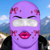 BlueJose Funny Girly Face Ski Mask Pink Purple Lips Bows & Sparkles Print Full Face Balaclava – Women's Winter Skiing Snowboarding Face Cover