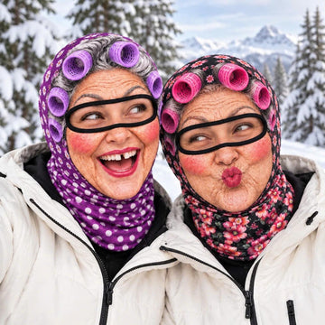 BlueJose Funny Grandma Hair Curlers 3D-Print Balaclava – Purple & Pink Floral/Polka Dot