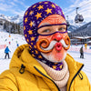 BlueJose Funny Christmas Santa Face Ski Mask Crazy Mustache Big Smile Tongue Out & Grumpy Expressions Snowflake Holiday Print Full Face Balaclava