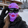 BlueJose Funny Girly Face Ski Mask Pink Purple Lips Bows & Sparkles Print Full Face Balaclava – Women's Winter Skiing Snowboarding Face Cover