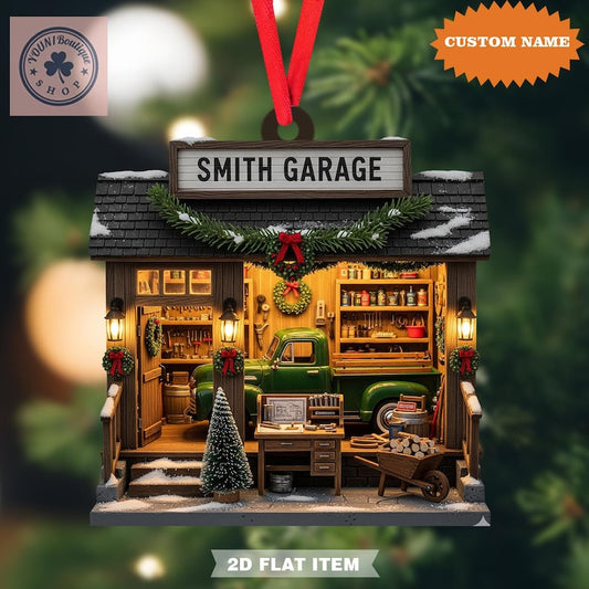 Bluejose Personalized Garage Christmas 2D Ornament