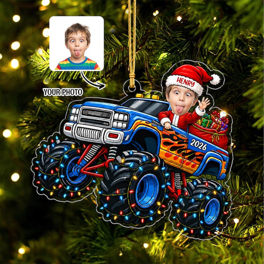 Bluejose Personalized Baby Face Monster Truck Ornament