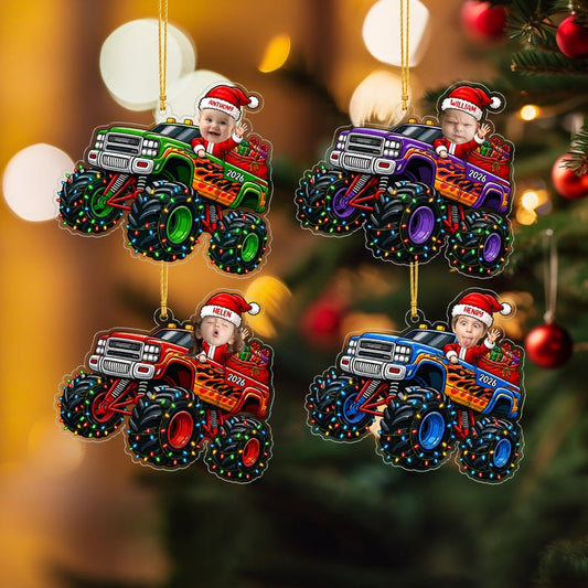 Bluejose Personalized Baby Face Monster Truck Ornament
