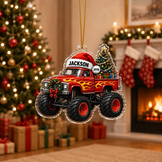 Bluejose Personalized Monster Truck Christmas Flat 2D Ornament