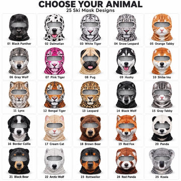 BlueJose Animal Snowboard Mask Balaclava Face Mask (25 animals)
