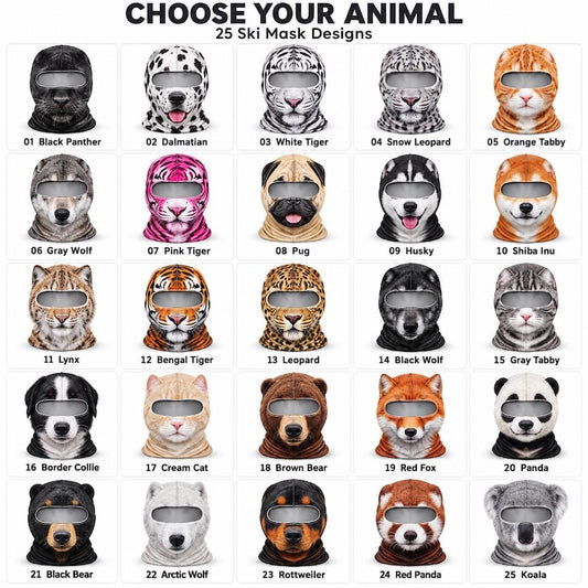 BlueJose Animal Snowboard Mask Balaclava Face Mask (25 animals)