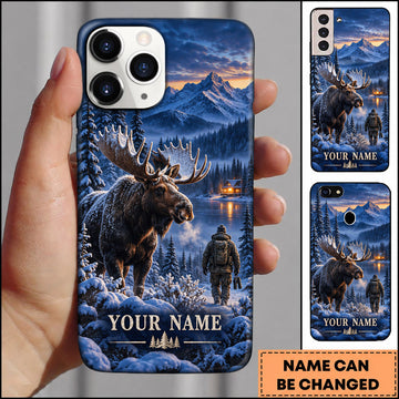 BlueJose Moose Hunting Snowy Mountain Lake Adventure Personalized Name 3D Phone Case