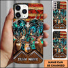 BlueJose Personalized Deer Hunting Phone Case with Rustic American Flag, Antler Skull, Forest Camo and Custom Team Name (8 Colors)