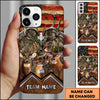 BlueJose Personalized Deer Hunting Phone Case with Rustic American Flag, Antler Skull, Forest Camo and Custom Team Name (8 Colors)
