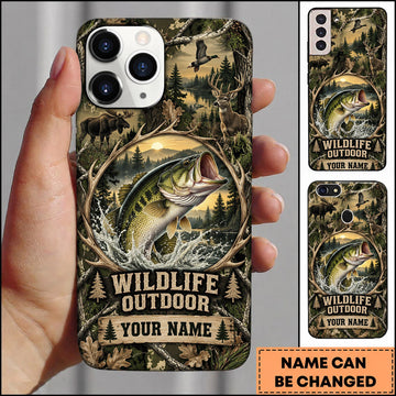 BlueJose Bass Fishing Trophy Fish Pine Forest Wildlife Personalized Name 3D Phone Case