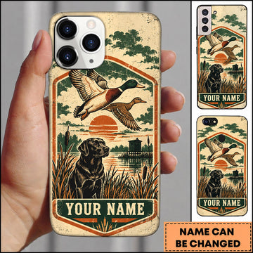 BlueJose Duck Hunting Flying Mallards Black Lab Marsh Personalized Name 3D Phone Case