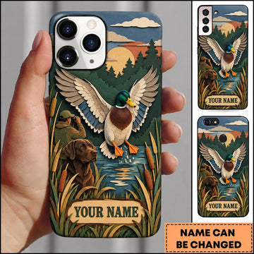 BlueJose Mallard Duck Hunting Flying Duck Black Lab Reeds Personalized Name 3D Phone Case