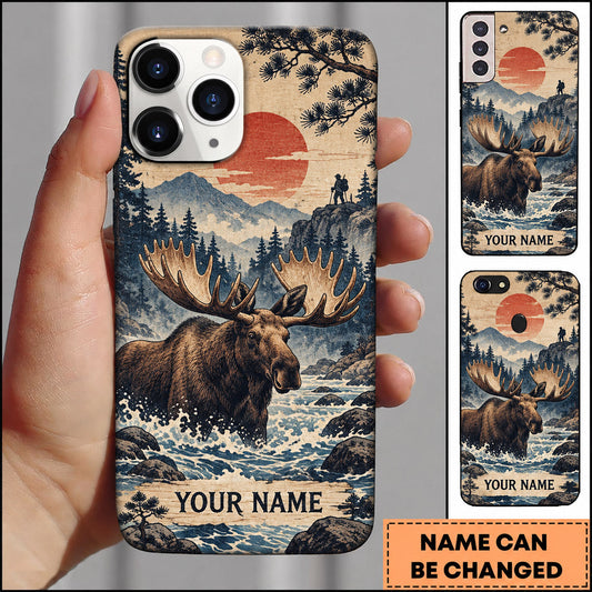 BlueJose Moose Hunting Japanese Sunset Snowy River Personalized Name 3D Phone Case