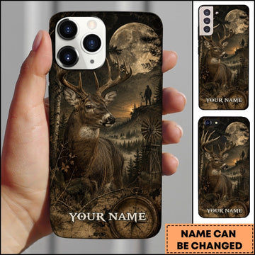BlueJose Deer Hunting Moonlight Buck Hunter Windmill Vintage Compass Multiple Options Personalized Name Phonecase