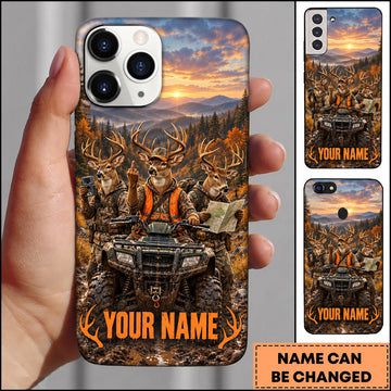 BlueJose Deer Hunting ATV Crew Mountain Sunset Personalized Name 3D Phone Case