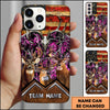 BlueJose Personalized Deer Hunting Phone Case with Rustic American Flag, Antler Skull, Forest Camo and Custom Team Name (8 Colors)