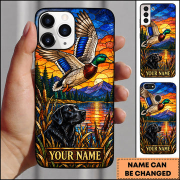 BlueJose Mallard Duck Hunting Stained Glass Flying Duck Personalized Name 3D Phone Case
