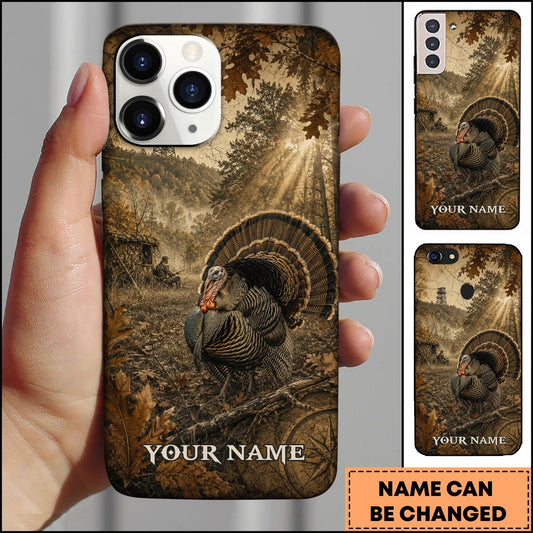 BlueJose Turkey Hunting Autumn Forest Sunrise Vintage Compass Multiple Options Personalized Name Phone case