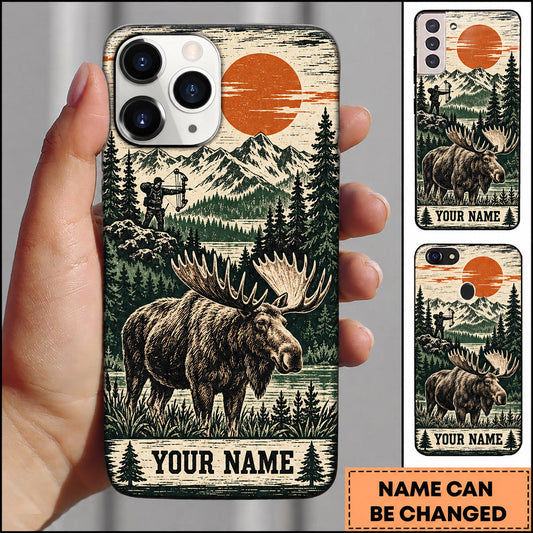 BlueJose Moose Hunting Japanese Sunset Mountain Forest Personalized Name 3D Phone Case